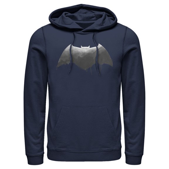Men's Zack Snyder Justice League Batman Silver Logo Pull Over Hoodie Navy Blue Large
