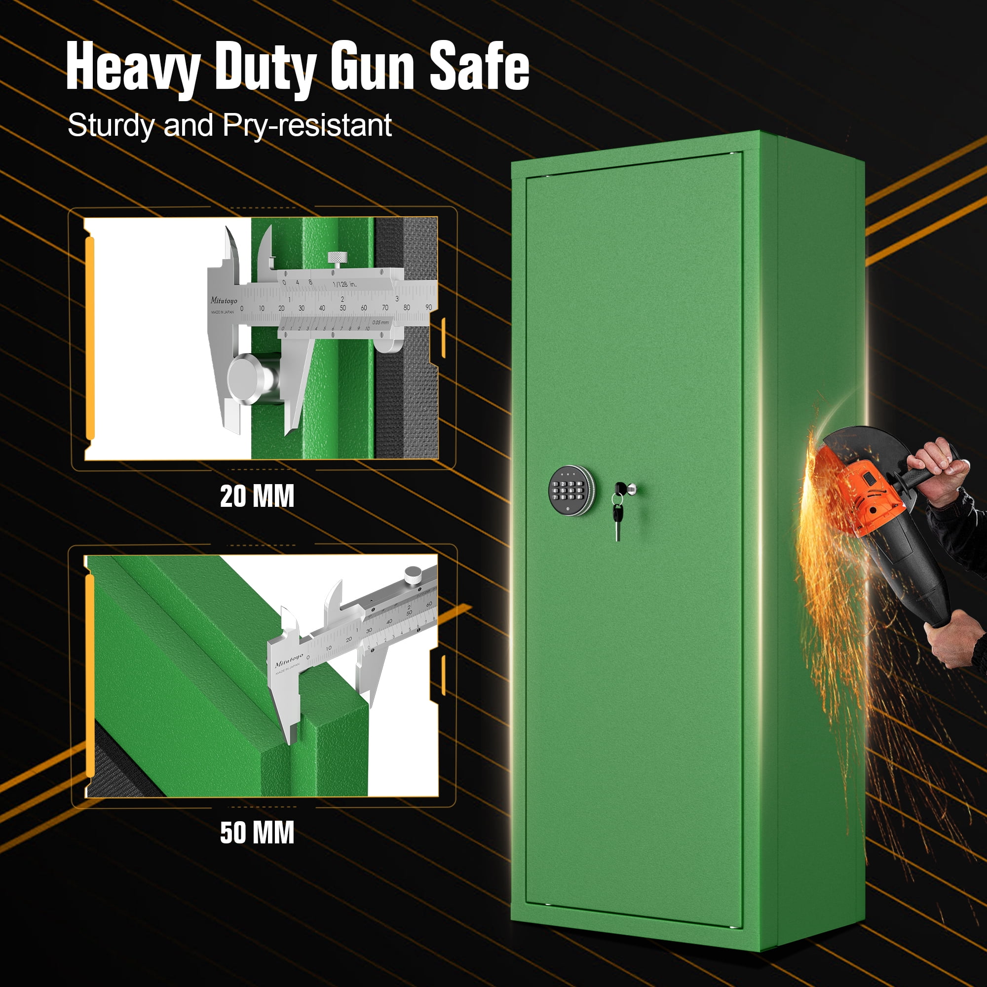 SUNCROWN 12-15 Gun Safe for Rifles and Pistols,Quick Access Rifle Gun Safe with Keyboard Lock, Gun Cabinets for Rifles and Shotguns with Pocket and Rifle Rack for Home（Green）
