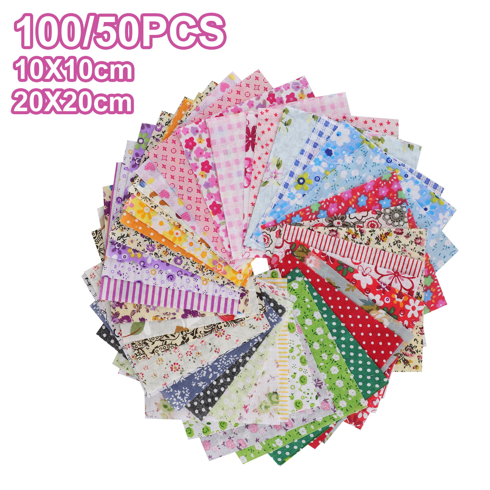 50 Colors 10 x 10 cm 50 Pieces Multi-colors Fabric Patchwork Cotton Mixed Squares Bundle Sewing Quilting Craft 