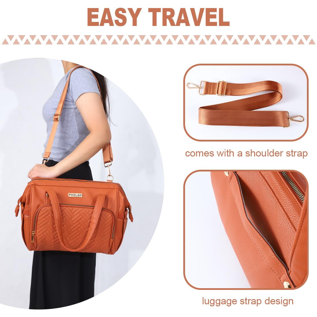 Diaper Bag Tote, Tote bag with 13 Pocket Waterproof Mom Bag , Stylish Leather Crossbody Diaper Bag for Travel(Orange)