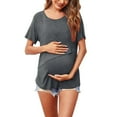 thumbnail image 4 of Womens Maternity Short Sleeve Crew Neck Solid Color Asymmetrical Flap Nursed Tops T Shirt For Breastfeeding, 4 of 6