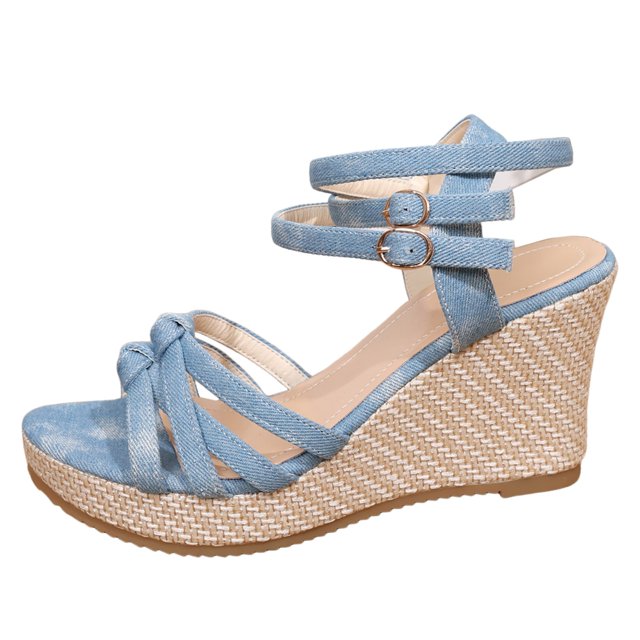 IUJSOY Women's Platform Wedge Sandals Bow Strappy Open Toe Double Ankle Buckle Strap High Heels