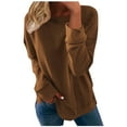 thumbnail image 3 of Sweatshirts for Women Crew Neck Khaki Solid Color Long Sleeve Hoodless Loose Blouse 2025 Fall Fashion Outfits Clothes, 3 of 5