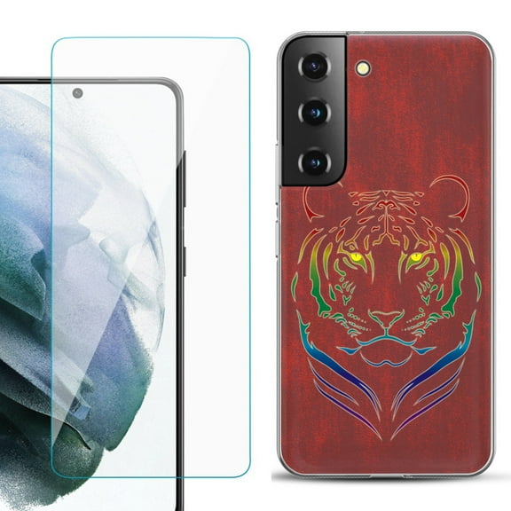 Slim-Fit TPU Fashion Phone Case for Samsung Galaxy S22 5G, with Tempered Glass Screen Protector, by OneToughShield ® - Night Tiger