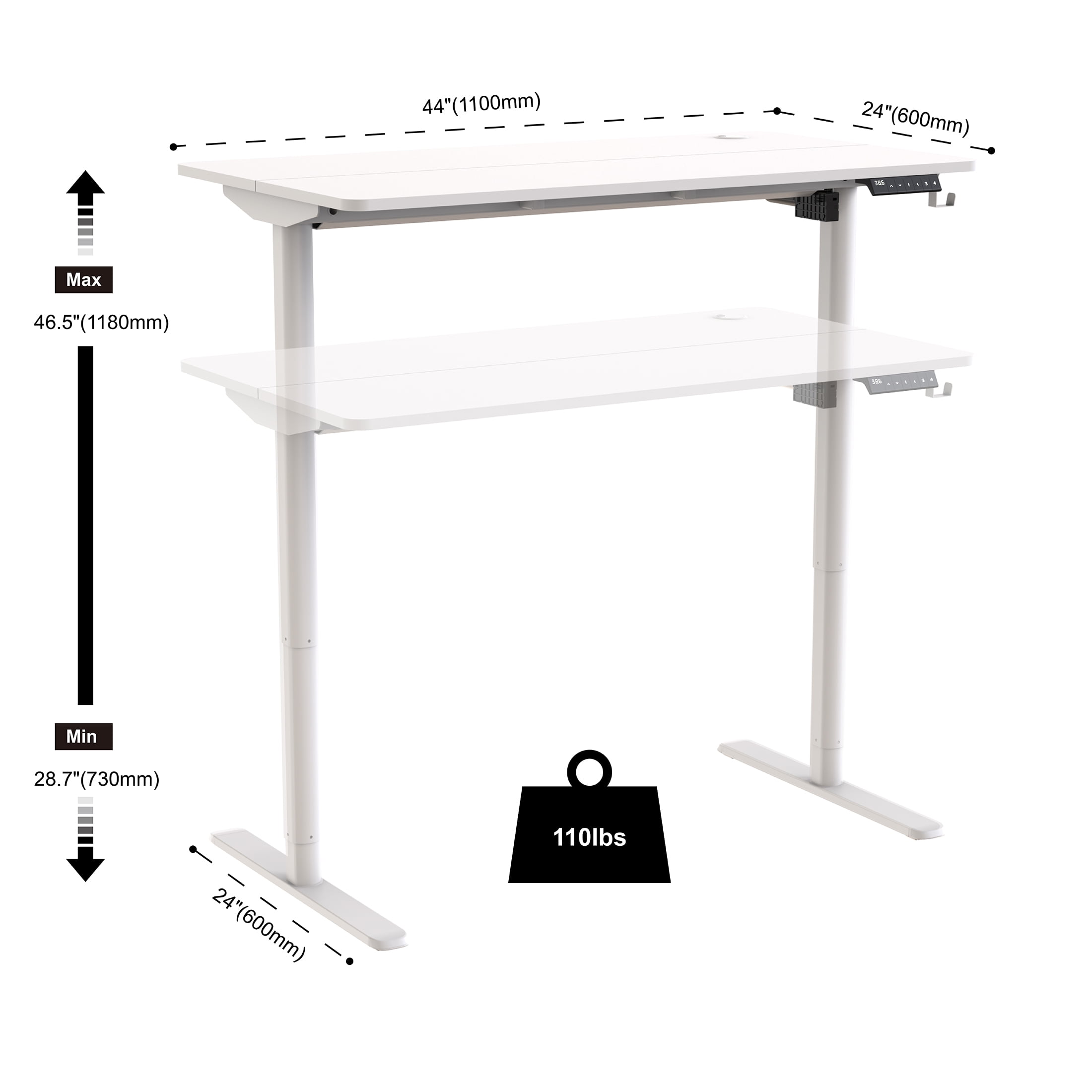 Mainstays Electric Standing Desk with Height Memory Presets, Headphone Hook and Cable Management, White