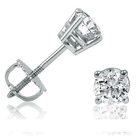 Amanda Rose 1/2ct tw Round Diamond Solitaire Earrings in 14K White Gold with Screw Backs