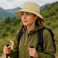 thumbnail image 2 of Foldable Wide Brim Bucket Hat with Chin Strap for Sun Protection and Outdoor Hiking Travel Beach Adventures - Khaki, 2 of 6