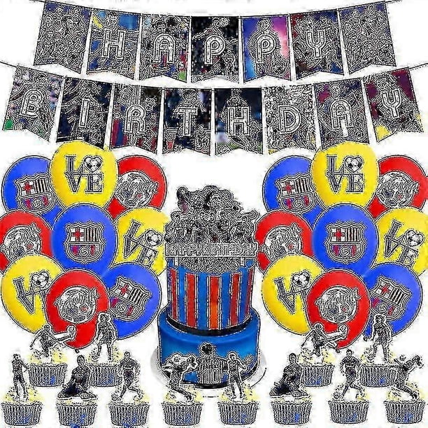 Barcelona themed birthday party decoration Barcelona fans football team birthday flag cake with balloons