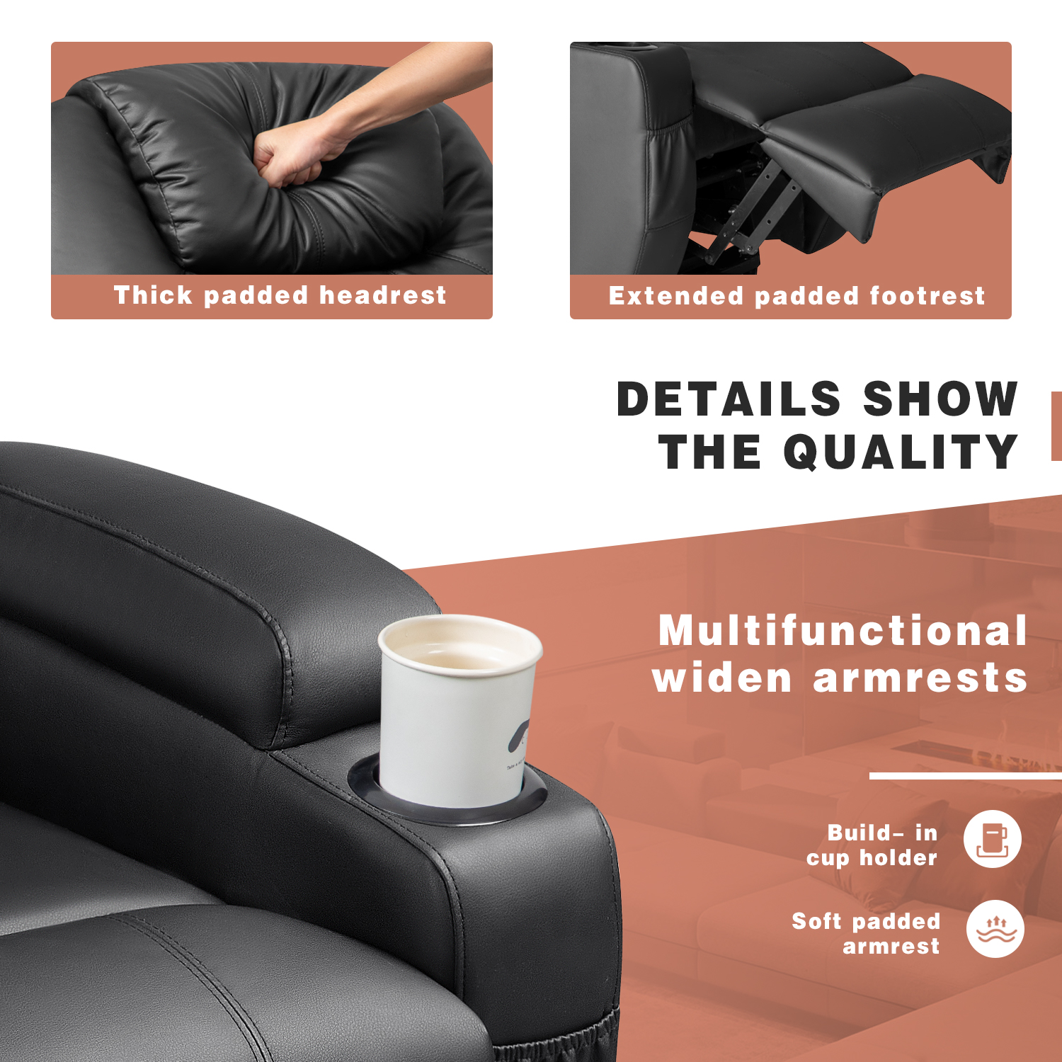 Lacoo Power Lift Recliner with Massage and Heat, Black Faux Leather - image 3 of 8