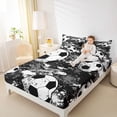 thumbnail image 4 of Homewish Boys Football Print Bed Sheets, Cartoon Soccer Player King Sheets, Black White Watercolor Sheet Set, Luxury Bedroom Decor, 4-Piece, 4 of 7