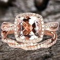 thumbnail image 2 of 10k Rose Gold Morganite Petite Twisted Vine Halo Diamond Moissanite Bridal Set 10mm 5.75 Carat Caushion Cut Engagement Ring, 2 of 7