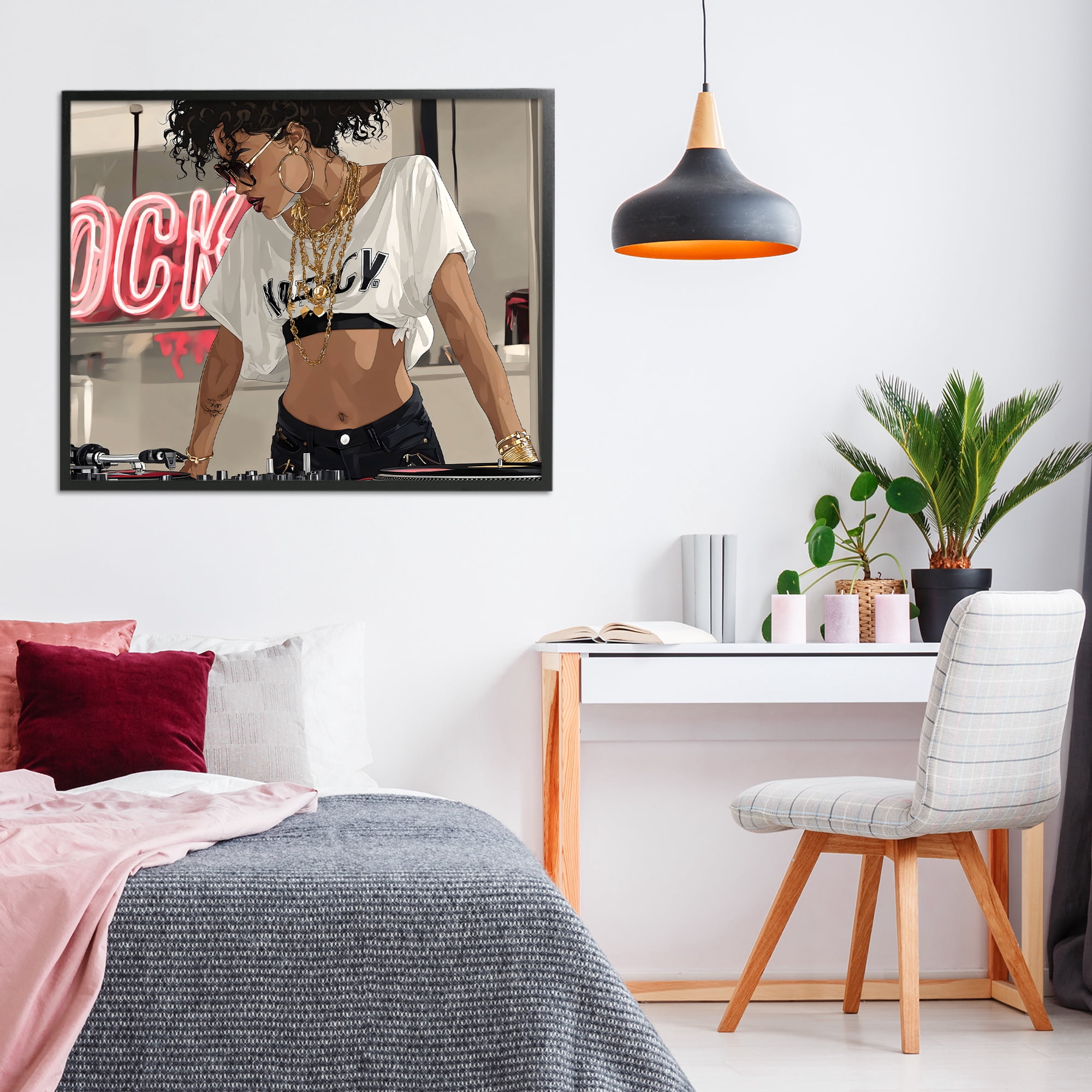 Stupell Industries Rock Neon DJ Music Black Framed Giclee Art, design by Franklyn Gregory