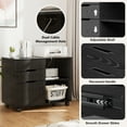 thumbnail image 3 of EDX 3 Drawer File Cabinet with Wheels, Rolling Wood Printer Stand and Open Storage Shelves for Home Office, Black, 3 of 7