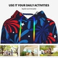 thumbnail image 4 of Fotbe Red White Blue Fireworks Pattern Womens Long Sleeve Hoodie, Pullover Hooded Sweatshirt, Kangaroo Pocket Hoodie with Eye-catching Drawstrings-XX-Large, 4 of 7