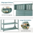 thumbnail image 5 of 65" Large Outdoor Potting Bench Table, Wooden Farmhouse Rustic Patio Workstation with 4 Storage Shelves and Side Hook, Garden Potting Bench Station, Green, 5 of 9