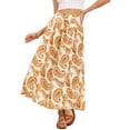 thumbnail image 2 of INSPIRE CHIC Floral Midi Skirt for Women's Summer High Waist Boho Paisley Print A-Line Zipper Trendy Skirts XS Beige Orange, 2 of 6