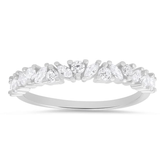 Kylie Harper Sterling Silver Marquise-cut CZ Band Ring