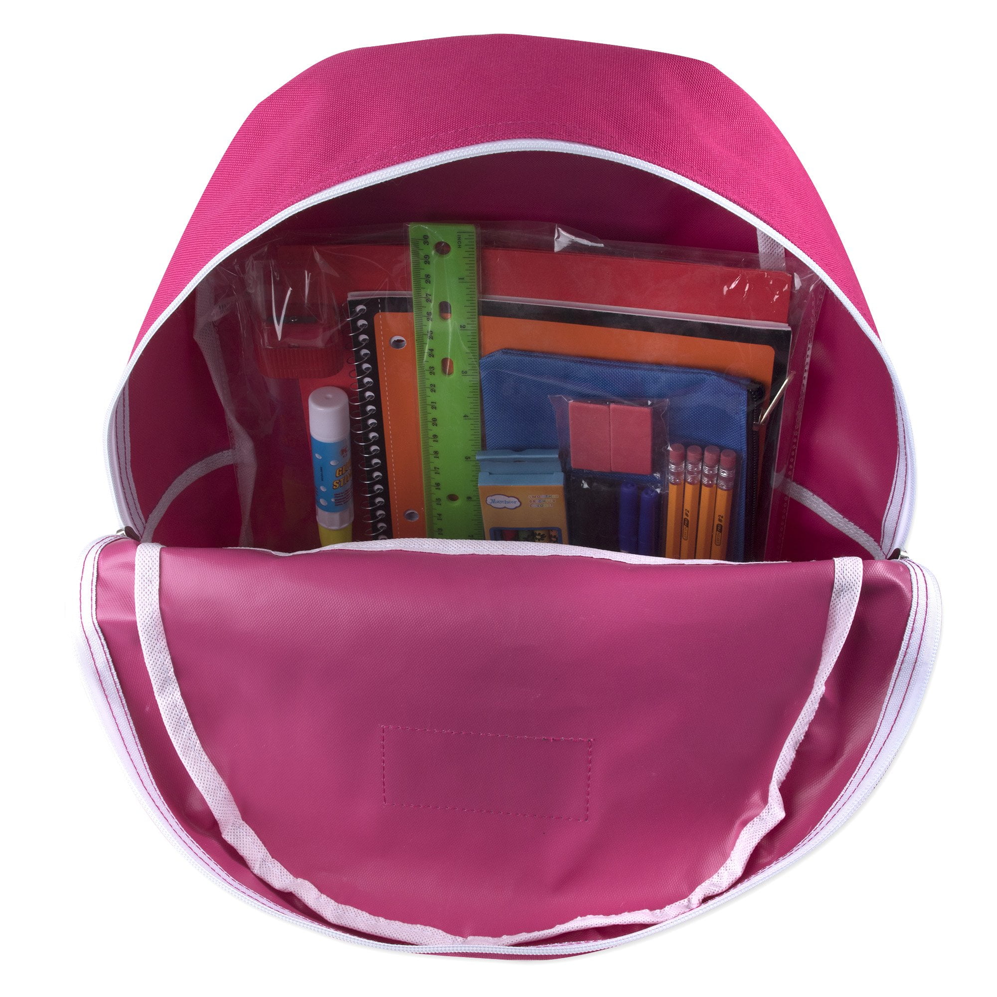 24 Pack of Bulk Wholesale 17”L Classic Pastel Color Backpacks with 20 Piece Stationary Kits Containing 1 Notebook, 1 Folder, 3 Pencils, 3 Pens, 1 Pencil Sharpener, 2 Erasers & More!