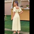 thumbnail image 4 of Vestido Informal de Verano para Mujer, de Corta, Cuello Cuadrado, Cintura Fruncida, Holgado, con , para Vacaciones, Color Albaricoque XL, 4 of 6