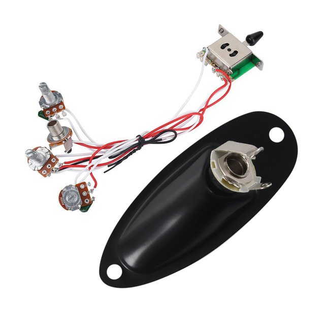 2 Set Guitar Accessories: 1 Set 1/4 Inch Guitar Output Mono Jack Plug, Black & 1 Set for Strat Guitar PreWired