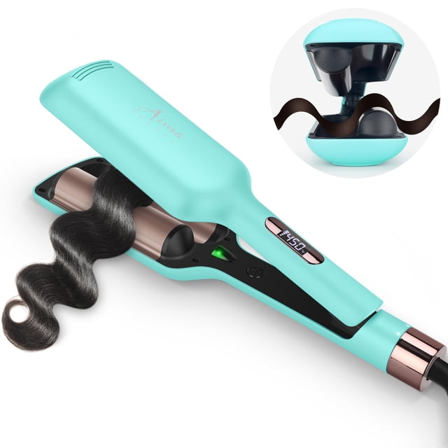 Aima Beauty Rizador de pelo de 32 mm, 2 barriles, ondulador de pelo de sirena, rizador de pelo antiescaldaduras, emisor iónico negativo, bloquea la humedad del cabello, pelo corto/medio/largo, verde c