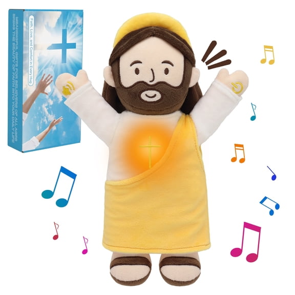 Resurrection Jesus Doll, Bible Musical Doll, 34cm/13.4in, Crystal Soft Gift Box, Suitable for Children and Adults, Churches, Families, Easter and Christmas (Includes Greeting Card)