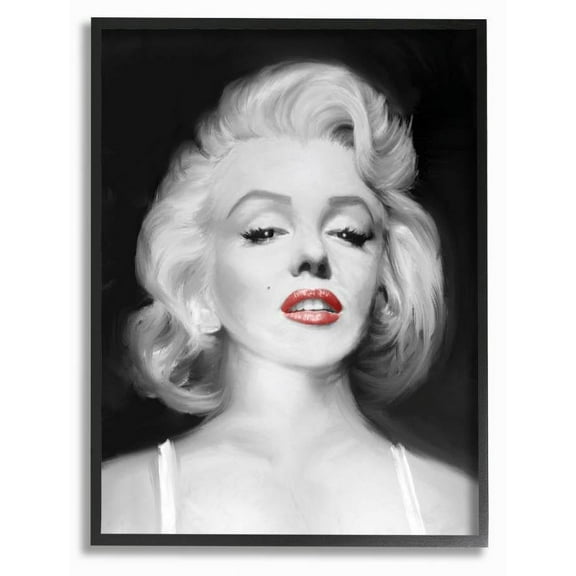 Stupell Industries Marilyn Portrait Red Vintage Hollywood Movie Star Classic Illustration Framed Wall Art by Jadei Graphics