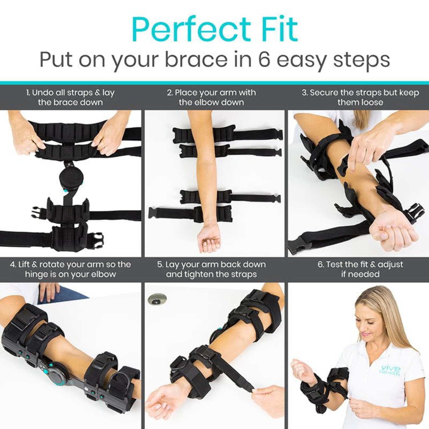 Vive Adjustable Hinged ROM Elbow Brace - Post-Op Stabilizer Splint for Arm Injury Recovery Support After Surgery, Left