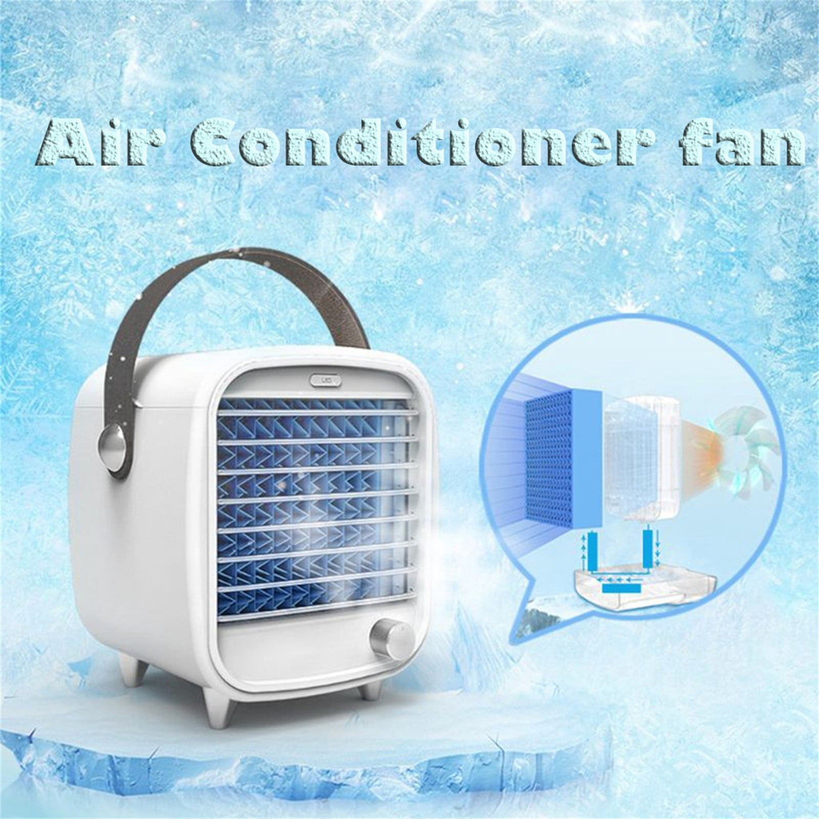 Wmkox8yii Portable LED Air Conditioner Small USB Desktop Cooling Fan Built-in Ice Box