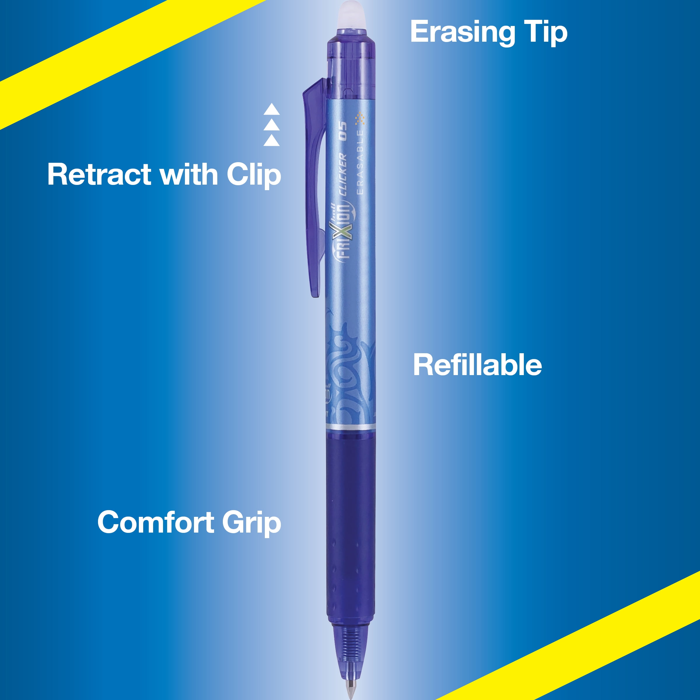 Pilot - FriXion Point Clicker 0.5 - Erasable and Extendable Roller Pen - 2  Blue + 2 Sets of 3 Blue Refill + Eraser - Fine Tip