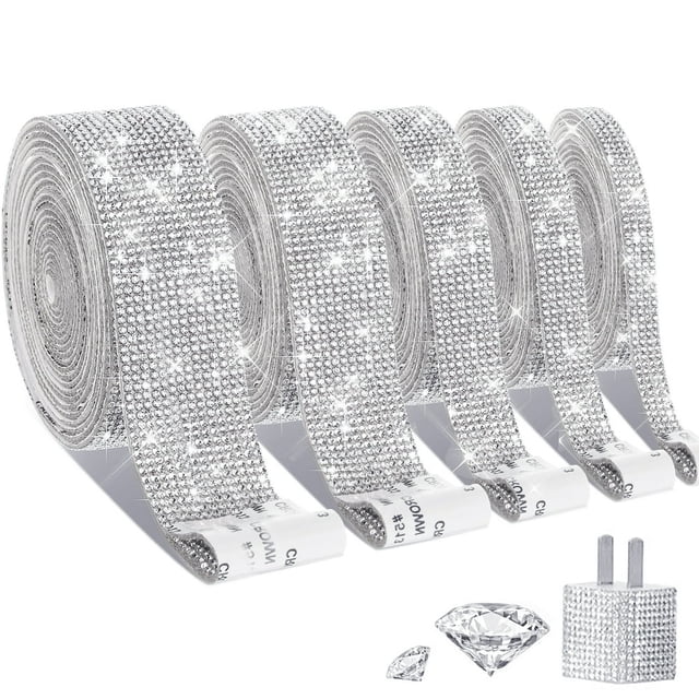 CUITING 5 Rolls Super Self Adhesive Art & Craft Tape with 2 mm Rhinestones Strips Sticker(Silver)
