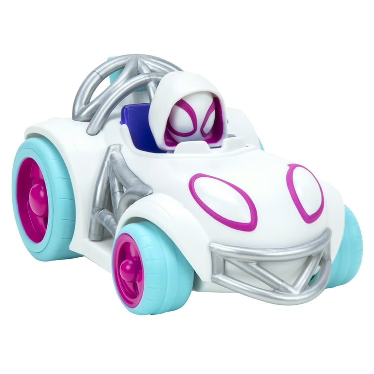 Marvel Spidey and His Amazing Friends Webbed Wheelie Vehicle - Ghost-Spider  Pull Back Vehicle - Features Built-in Super Hero