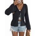 thumbnail image 2 of Women Crochet Long Sleeve Loose Casual Open Front Cardigan Drape Sweaters Boho Summer Beach Coverups Black S, 2 of 10