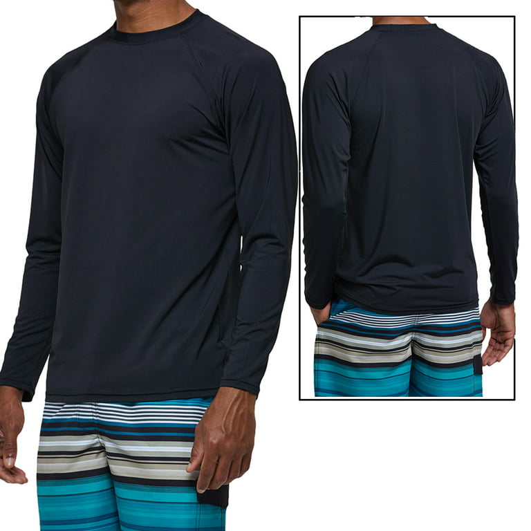 Pdbokew Long Sleeve Swim Shirts for Men Sun Protection Shirt Running  Rashguard UPF 50+ UV Swimwear Athletic Workout Black Size S 