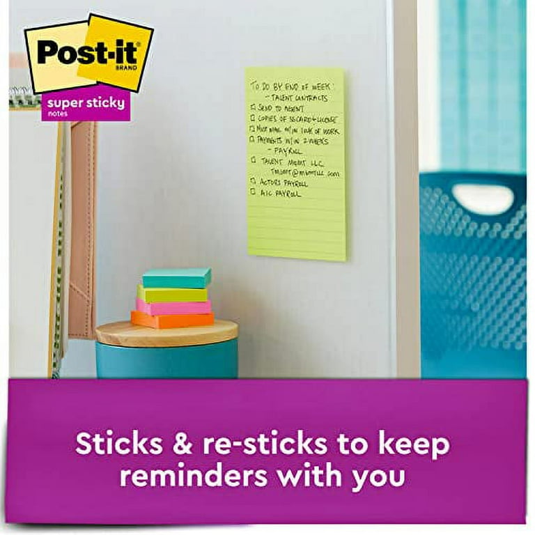Post-it Super Sticky Notes, 5x8 in, 4 Pads, 2x the Sticking