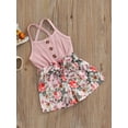 thumbnail image 3 of Franhais Toddler Baby Girls Summer Romper, Flower Print Patchwork Spaghetti Strap Button Jumpsuit, 3 of 9