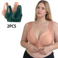 thumbnail image 2 of 2PC Plus Size Bras for Women Floral Lace Bralette Front Closure Bras Wireless Bra Push Up Bra, 2 of 9