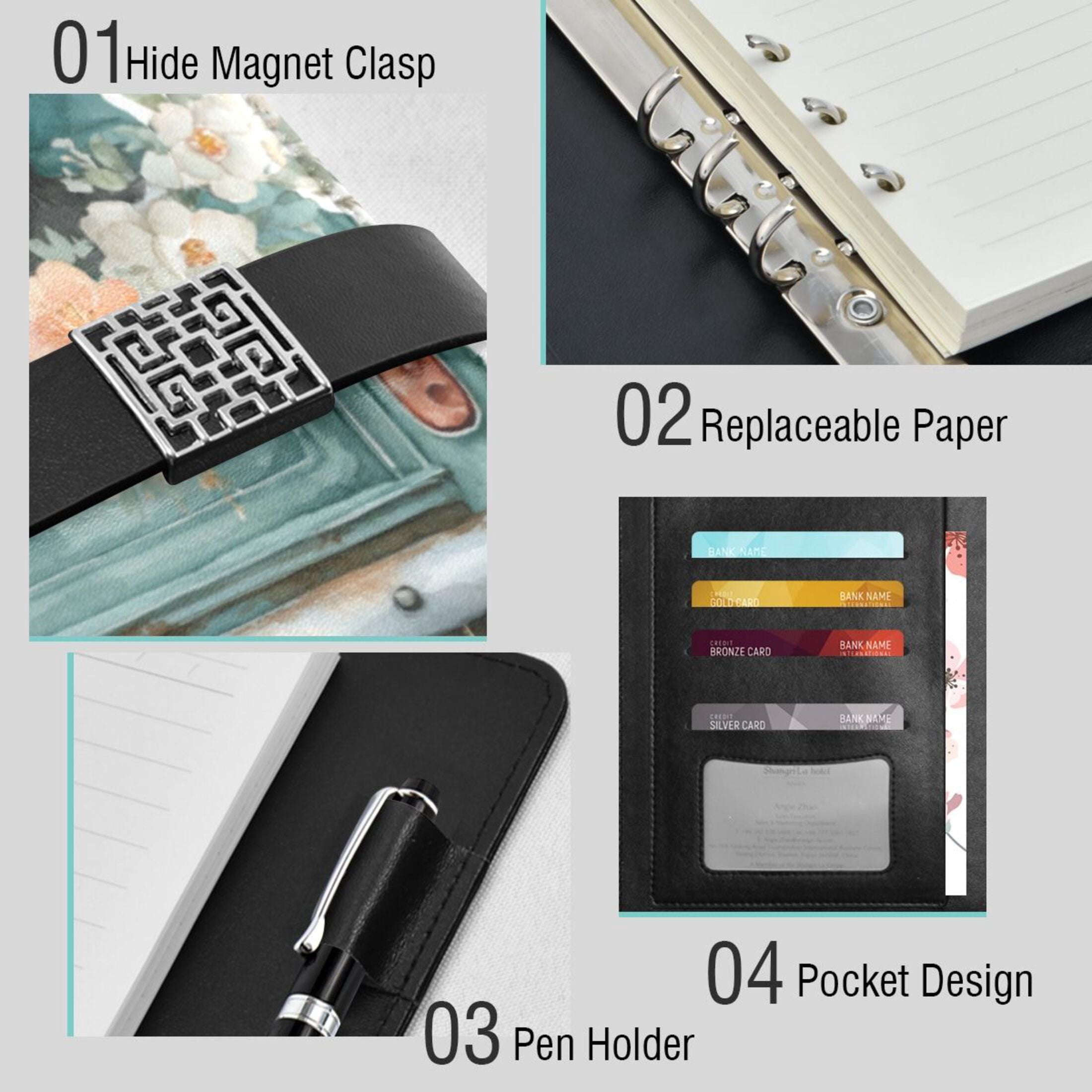 Leather Planner Leather Notebook Notebook Journal Binder Design Pen Pocket Design Convenient for Storage Cute Cow Vintage