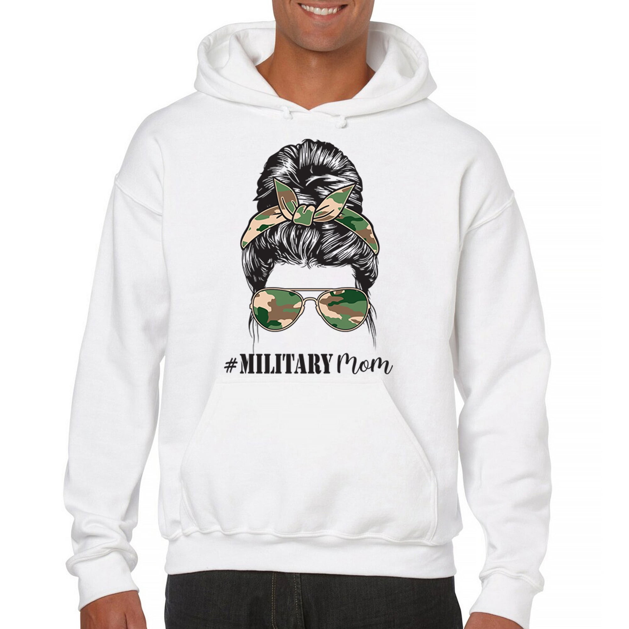Military Mom Sweatshirt Proud Mom Life Messy Bun Sunglasses Mother's Day Mama Mommy Active Duty Veteran Vet Hoodie
