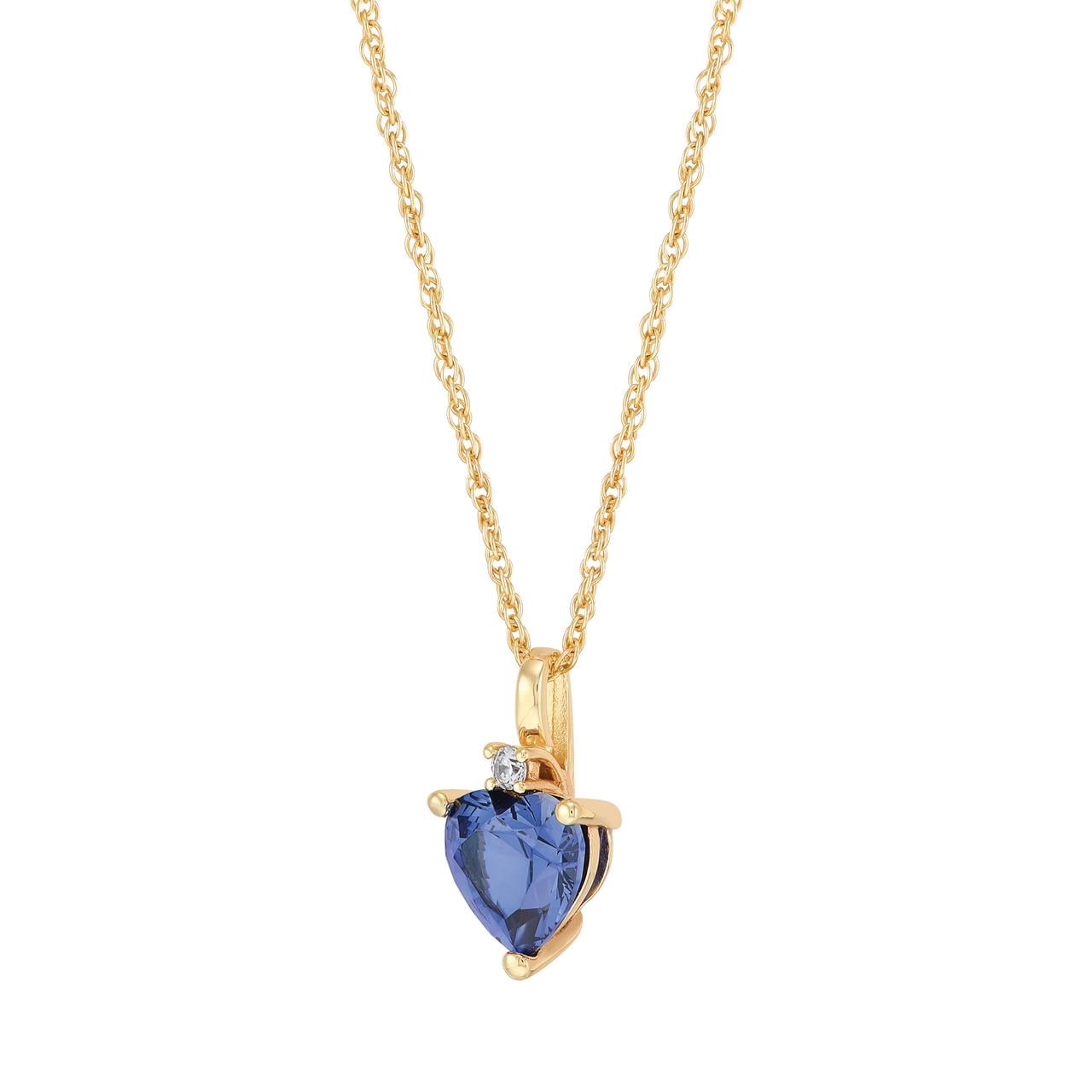 Brilliance Fine Jewelry Heart Created Blue Sapphire and White Cubic Zirconia Pendant Necklace in Sterling Silver and 14KT Gold Plate