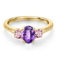 thumbnail image 3 of Gem Stone King 10K Yellow Gold Purple Amethyst and Pink Lab Grown Diamond Engagement Ring for Women | 1.11 Cttw | Oval Checkerboard 7X5MM | Gemstone February Birthstone | Size 6, 3 of 6