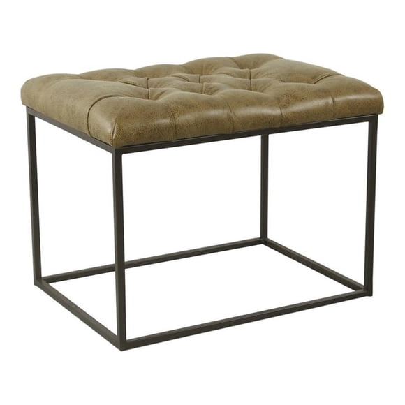 HomePop Modern Metal and Faux Leather Small Decorative Ottoman in Brown