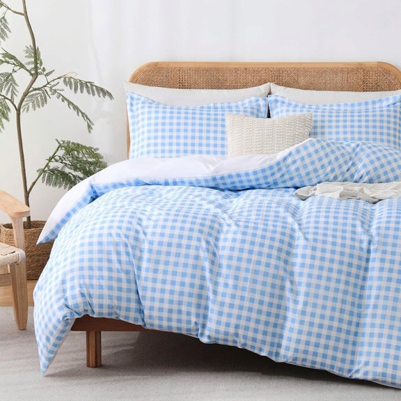 King Check 3 Duvet Cover Set Breathable Softfiber White Liningforter With Zipper Closure And 2 Anti-pilling Fade Resistantowcases