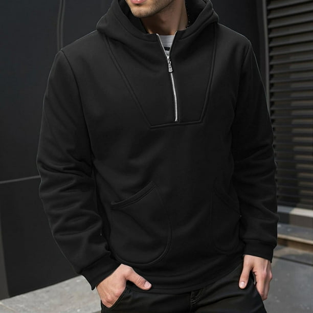 pstuiky camisa de manga larga para hombre, Sudadera con capucha y bolsillo de manga larga para hombre, informal, con cremallera y colores sólidos Tops casuales para hombres m