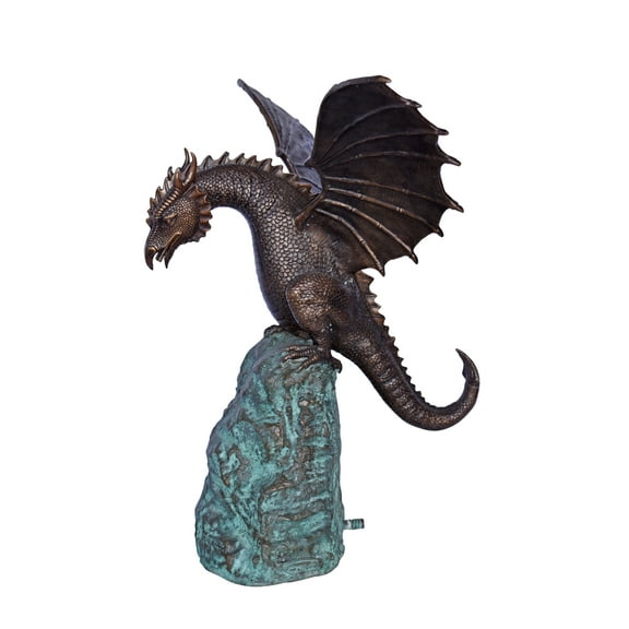 Nifao Dragon Standing on Rock Outdoor Fountain Statue, Bronze Garden Water Feature Sculpture for Patio & Yard – Garden Water Feature Sculpture, 23"L x 18"W x 23"H