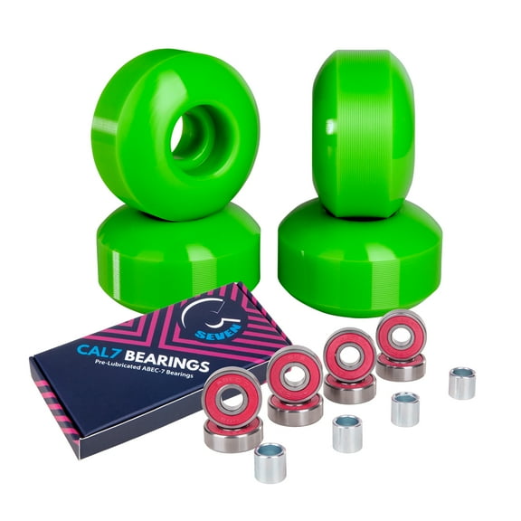 Cal 7 52mm 99a Longboard Flywheels   ABEC 7 Bearings and Spacers (Green)
