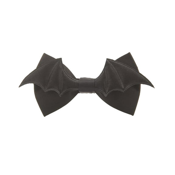 Unisex Faux Leather Bowtie for Men Women Black Bat Wing Pre-Tied Bowknot Ties with Adjustable Strap for Halloween Party