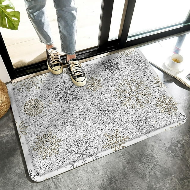 Tapis de Porte Noël PVC Tapis d'Entrée Tapis de Bienvenue Robuste, Remplissage Flocon de Neige d'Hiver Blanc Extérieur Intérieur Tapis Antidérapant pour Porte d'Entrée/jardin/garage/jardin, 18"x 30 Pouces