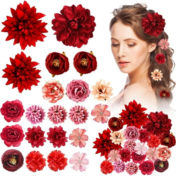 21PCS Silk Flower Hair Clips Women Girls Aesthetic Boho Floral Hair Barrettes Handmade Rose Bride Barre Hair Accessories for Daily Wedding Birthday Festival