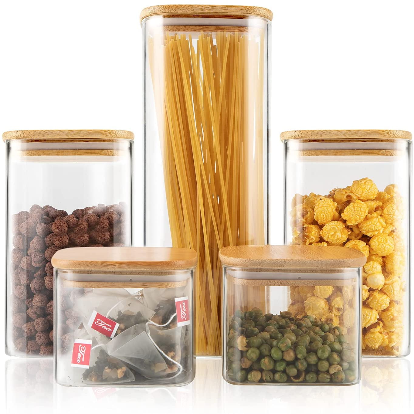 Clear Glass Food Canister Jar Set Natural Bamboo Lid Storage Bottle Pack Of 4 D 